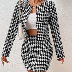 Black and White Houndstooth Skirt Set